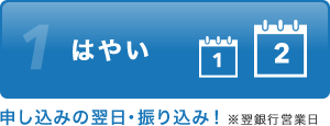 1.はやい 申し込みの翌日・振り込み！※翌銀行営業日